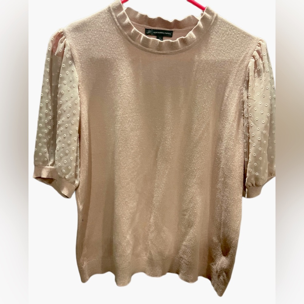 Adrianna Papell Ruffle Neck Puff Sleeve Blouse- Large